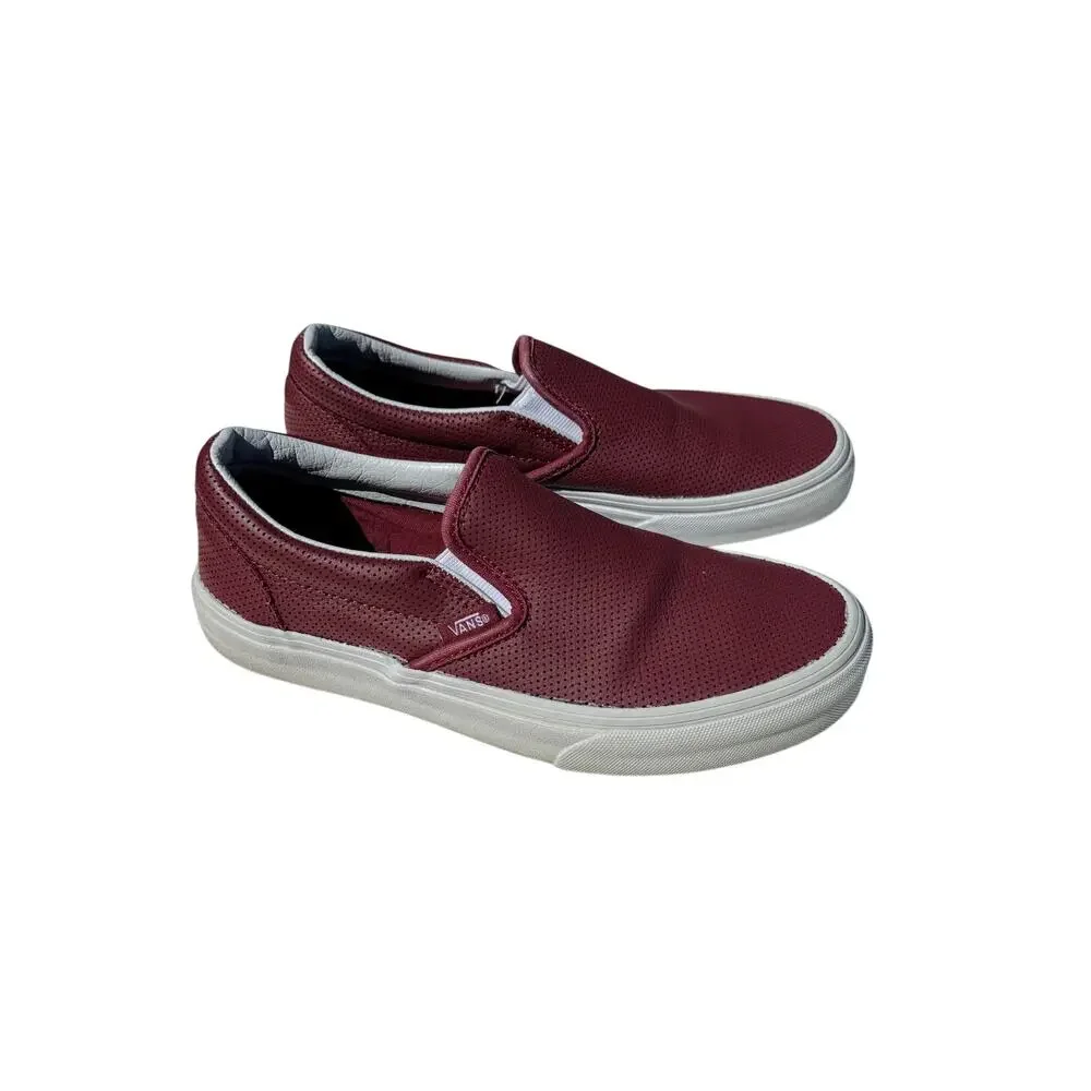 Vans Classic Slip-On Burgundy Red Perforated Leather Sneakers Women 7 Men 5.5